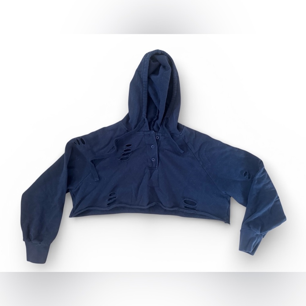 Forever 21 Cropped Hoodie Intentionally Distressed